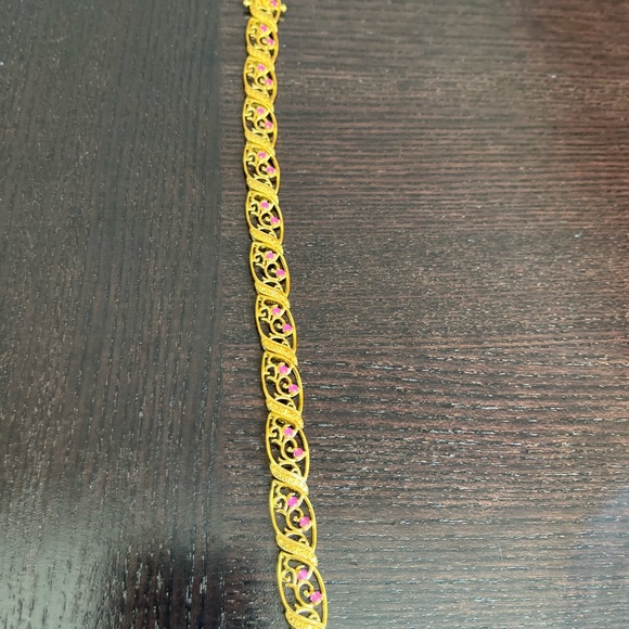 Natural ruby bracelet and earrings (studded with small micro diamonds) - Picture 8 of 9